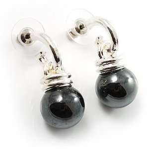  Silver Tone Black Glass Bead Drop Earrings Jewelry