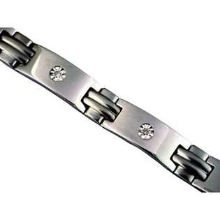 JewelryCastle Men&s Stainless Steel and 14K Gold and Diamond Bracelet