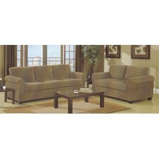 Poundex 2 pc Tan corduroy fabric upholstered sofa and love seat set 