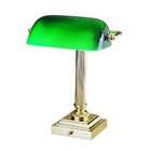   13 3/4 Inch Portable Desk Lamp, Polished Brass with Green Glass Shade