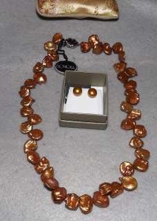 HONORA FRESHWATER PEARL GOLDEN PETAL KESHI NECKLACE AND STUD SET NEW 
