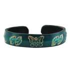     Leather Blue Leather Wrist Band Butterfly and Leaf Design   Cuff