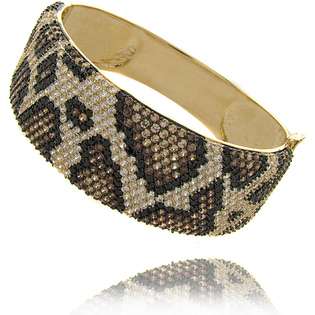   Overlay Cubic Zirconia Leopard Print Wide Bangle Bracelet 