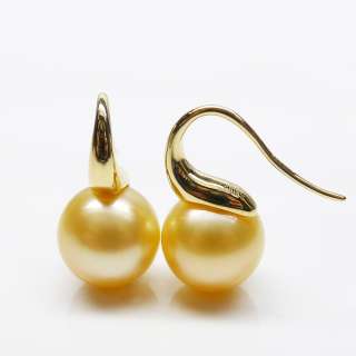 LUXURY!GOLD 9 10MM ROUND NATURAL SOUTH SEA PEARL&18K GOLD EARRINGS 
