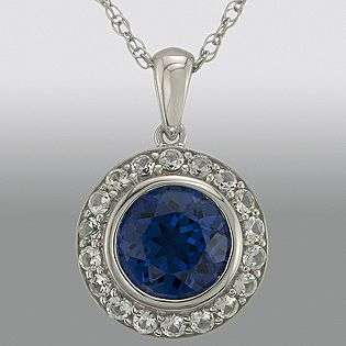   Lab Created Round Sapphire Pendant  Jewelry Birthstones September