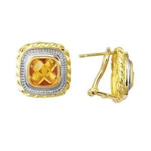   Tone Gold Diamond Cut Square Yellow Topaz Gemstone Earrings: Jewelry
