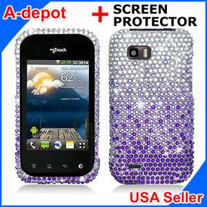   myTouch Q C800 Purple Bling Hard Case Cover +Screen Protector  