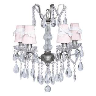 Light Crystal Chandelier Lighting in Antique Grey with Pink Shades 