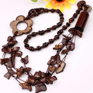 Large Handmade Brown Coconut Shell Beads Necklace 30L  