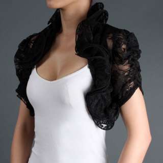 Womens Elegant Tiered Ruffle Lace Shrug Bolero Open Crop Mini Jacket 