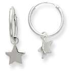 goldia Sterling Silver Polished Star Charm Hoop Earrings