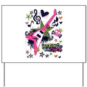  Yard Sign Rocker Chick   Pink Guitar Heart and Treble Clef 
