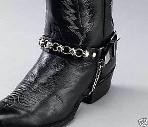 BLACK BOOT SHOE STRAPS CHAINS LEATHER BIKER WESTERN  