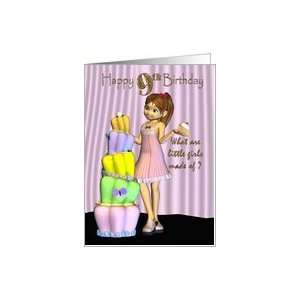  Card little girl with a big cake and cup cake Card Toys & Games