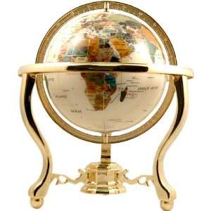   White Howlite Gemstone Globe with 3 Legs Gold Table Stand U.S Divided
