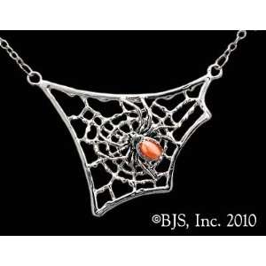 Spider with Gemstone Abdomen Web Necklace, Sterling Silver, Orange set 