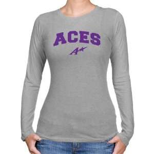 NCAA Evansville Purple Aces Ladies Ash Logo Arch Long Sleeve Slim Fit 