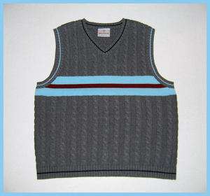   Cambridge Boy Sweater Cable Vest Grey~Blue Striped 130 7 8 9 10  