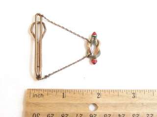 Antique Vintage Rolled gold plate Swag Red Stone Tie clip Clasp  