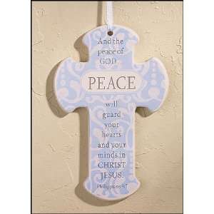 Peace Wall Cross Porcelain/Ribbon 5 Inches High 
