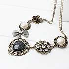   Crystal Heart Bowknot Pearl Peach Flower Chain Necklace Pendant