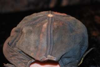 Harley Davidson Leather Hat Cap Brown Distressed Embroidered Henschel 