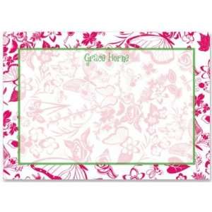  T109 Pretty Pattern Hot Pink Toile Flat Note Cards: Office 