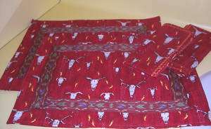 Southwest Placemats & Napkins   Cow Skulls, Peppers  