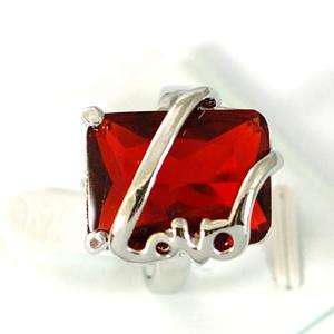   Bridal Red Quartz Gemstone 18K GP Diamante Zircon Ring Fashion  