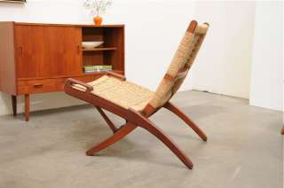 1950s Danish Modern TEAK Cane Lounge Chairs Hans Wegner Mid Century 