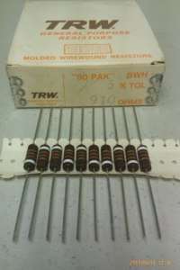 910 Ohm 2W 5% Wire Wound IRC TRW Resistors NOS (50)  