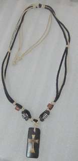 Tibetan Ox Bone Carved Cross Pendant Necklace  