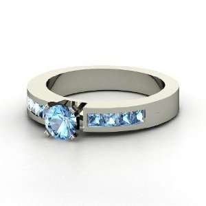  Solitaire Channel Ring, Round Blue Topaz 14K White Gold 