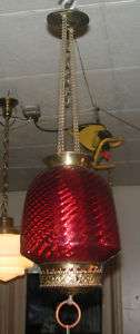 OIL LAMP HALL FIXTURE W/ CRANBERRY SHADE 4073  