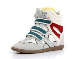 2012 New Womens High Top Strap Sneakers shoes leather + Suede Wedge 