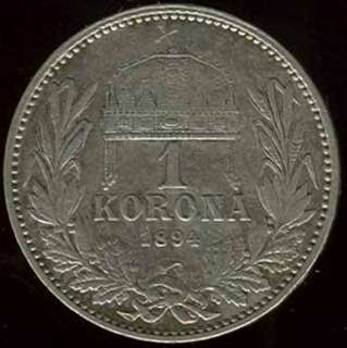 HUNGARY BEAUTY SCARCE 1 KORONA 1894 SILVER COIN LOOK  
