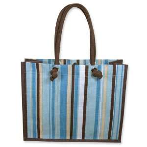  Blue Stripe Woven Jute Tote Bag: Jewelry