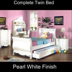 Children Youth White Twin Size Bed Frame Set Kid Girl  