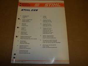 302] Stihl Parts List Manual 026 Chain Saw  