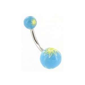  14g 7/16 Blue/Yellow Fimo Belly Ring: Jewelry