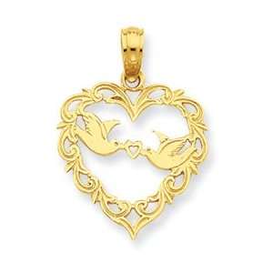 Genuine IceCarats Designer Jewelry Gift 14K Lovebirds In Heart Pendant