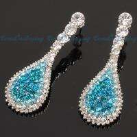 Fashion Shinning Water Drop Blue & White Crystal Stud Dangle Earrings 