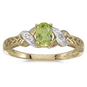   Yellow Gold August Birthstone Oval Peridot And Diamond Ring: Jewelry