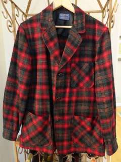 Vintage 50s Mens Wool Pendleton 49er Jacket Red Grey Plaid Sportcoat M 
