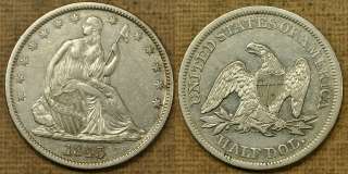 1843 AU Seated Half Dollar With Neat Reverse Die Crackes  