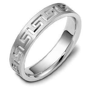   5mm 14 Karat White Gold Greek Key Wedding Band Ring   6.25 Jewelry