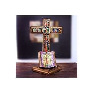  NOVICA Decoupage sculpture, Cross of Guadalupe