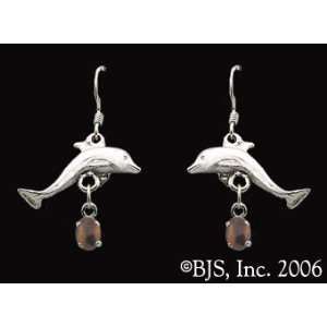 Dolphin Gemstone Earrings, Sterling Silver, Tigers Eye set gemstone 