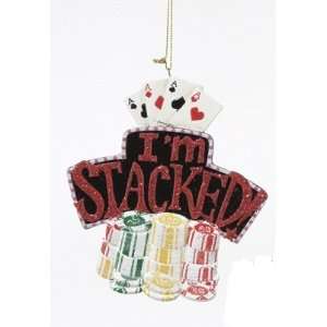 Stacked Poker Chips and Cards Casino Gambling Christmas Ornament 