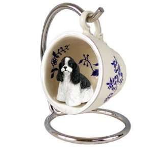 Cocker Spaniel Blue Tea Cup Dog Ornament   Parti Black:  